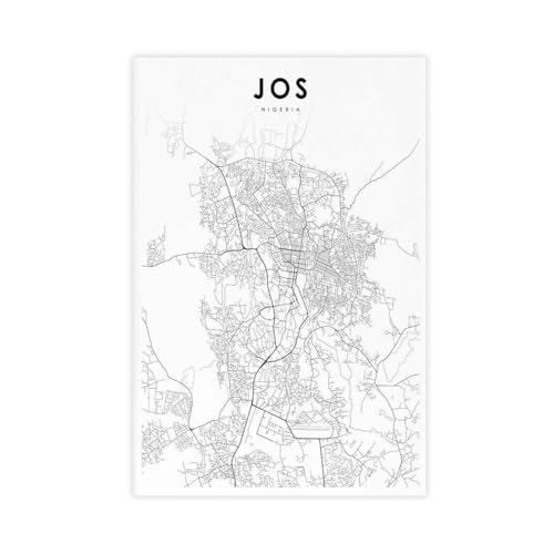 Idee cadeau poster carte du Nigeria Jos impression sur toile 60x90 cm