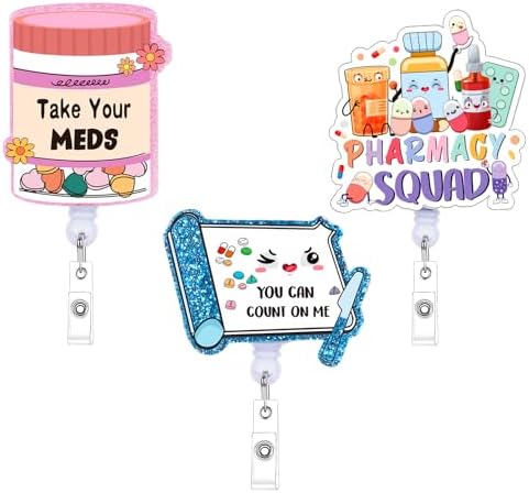 Pill Bottle Badge Reel - Retractable ID Badge Holder For Pharmacists, Nurses, Pharmacy Techs, Cute Pharmacy Gift