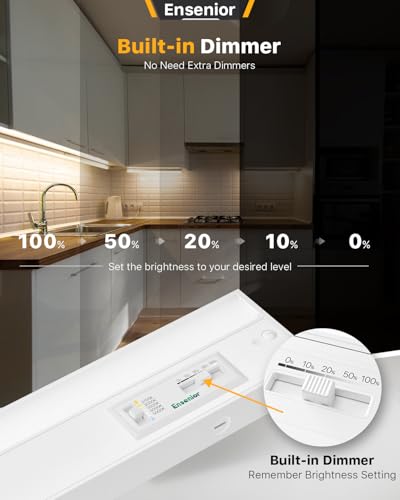 Ensenior 12 Inch LED Under Cabinet Lighting Hardwired or Plug-in Installation, 5CCT Color Selectable - 2700K/3000K/3500K/4000K/5000K, Dimmable Under Counter Lights for Kitchen, FCC, 120V, 8W 500LM