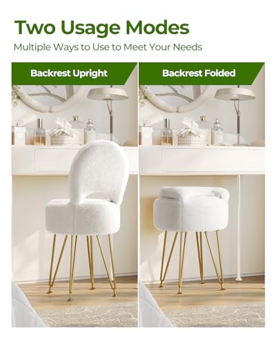 image for GREENSTELL Small Vanity Stool Chair with Storage and Folding Back, 13