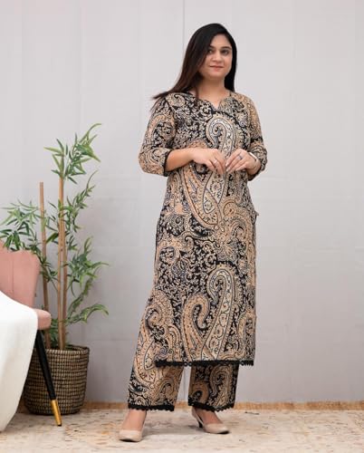 Image of GoSriKi Women's Rayon Viscose Straight Printed Kurta with Palazzo