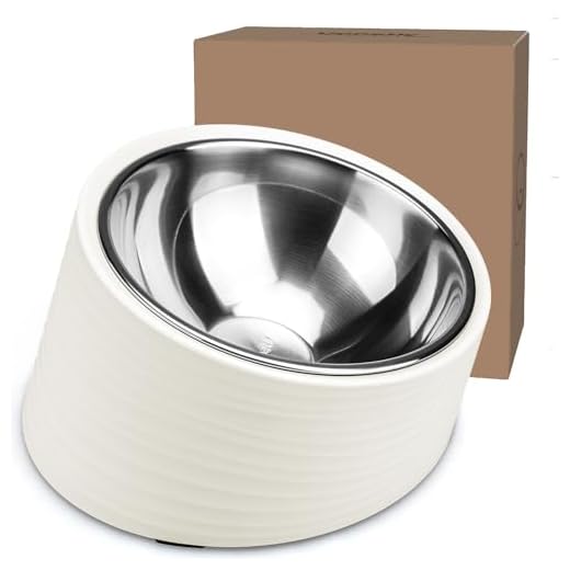 Uppetly Tilted Angle Dog Bowl, 15° Slanted Stainless Steel Dog Cat Food Bowl, Non-Slip & Non-Spill Pet Feeder with Elevated Detachable Melamine Stand, Easy to Get Food Dish, Large 2 Cup White