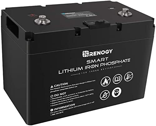 Renogy 12V 100Ah LifePO4 Lithium Battery Over 4000 Deep Cycles, Leisure Battery with BMS and IP54, Smart Rechargeable Battery Series Ideal Backup Power for RV, Boat, Golf Carts, Solar Panel System