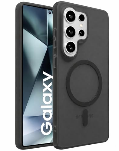 Image of DIZORO Matte Case for Samsung Galaxy S25 Ultra Compatible with MagSafe, Camera Lens Full Protection, Shockproof Translucent Frosted TPU Soft Phone Cover, Anti-Fingerprint (Black)