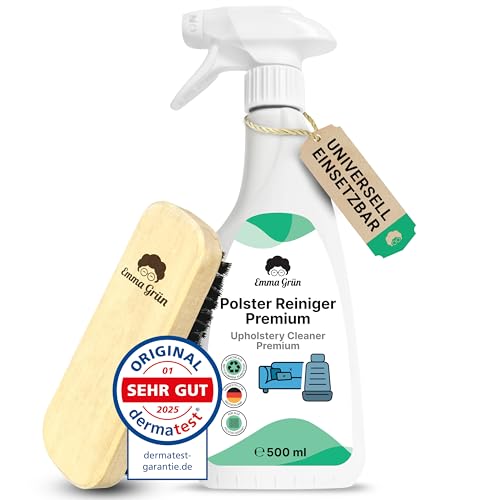 Emma Grün® Polsterreiniger für Sofa, Couch & Autositze 500ml [inkl. Polsterbürste] - Nachhaltig & Anti Geruch - Auto Innenraum Reiniger - Polsterreinigung aus Deutschland
