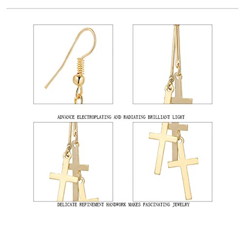 IDB Dangle Triple Cross Religious Hook Earrings - Large Dangling Cross Earrings - Approx 3 15/16 inch Drop - Available in Silver and Gold Tones2