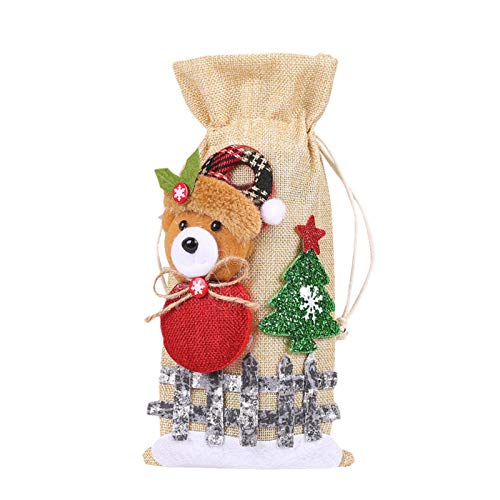 TARTIERY Housse de bouteille de vin de Noël en fourrure avec nœud papillon pour bouteille de champagne de Noël Cover