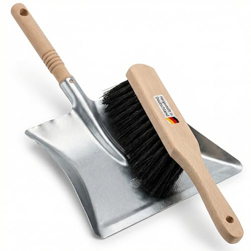 Lantelme 7705 Pelle en acier galvanisé robuste avec balayette à poils noirs