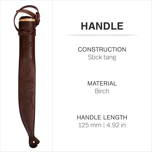 HELLE Knives - Lappland - Traditional Nordic Utility Knife - 8.4" Sandvik Stainless Steel Blade with Birch Handle and Leather Sheath - Made in Norway