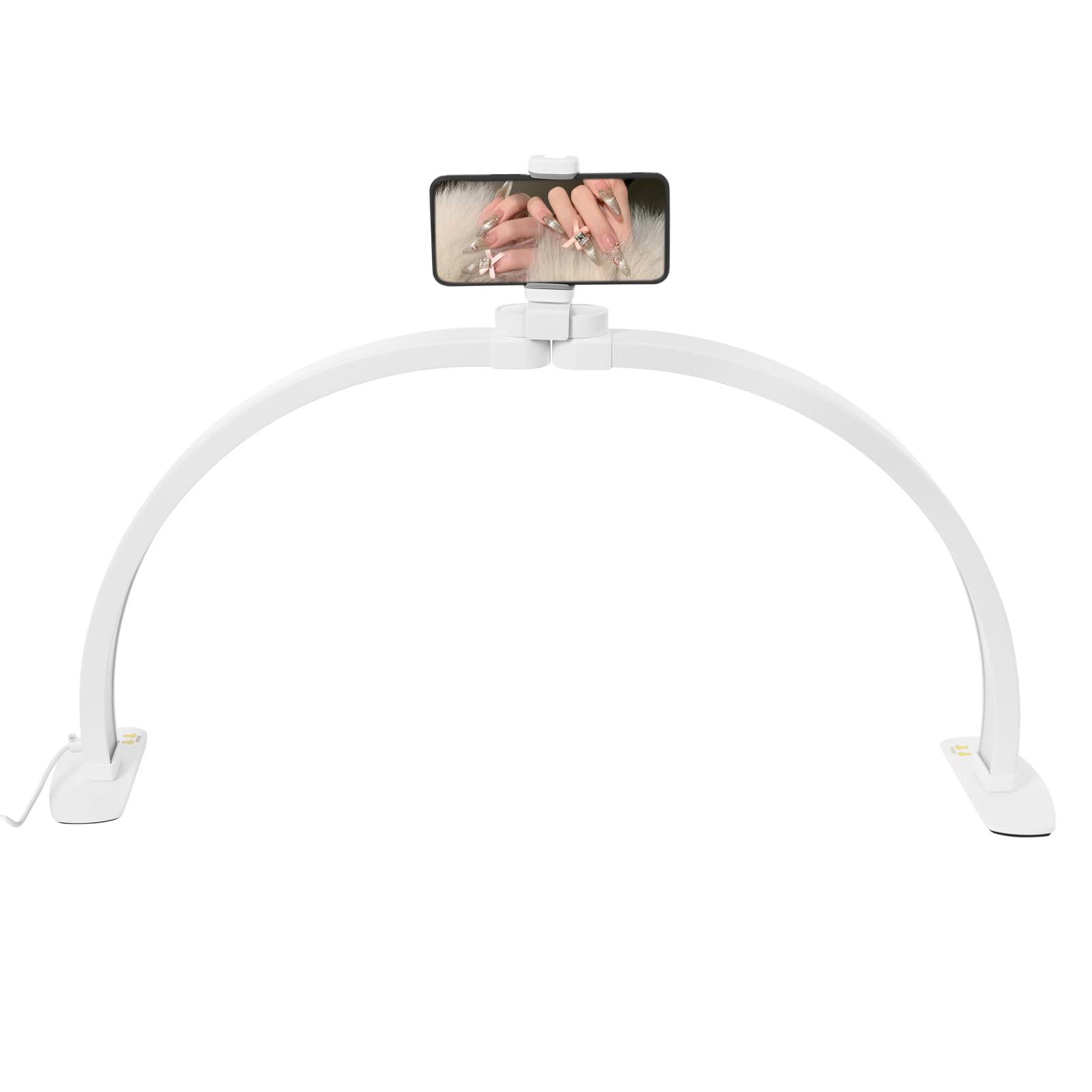 HHEMSTD Half Moon Lamp for Nail Desk, 29 Inch Foldable LED Nail Table Lamp with Phone Holder, 3 Color Modes & 10 Brightness for Eyelash Extensions Tattoo Eyebrow, White