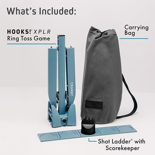 Image of Craggy Games Ring Toss & Shot Ladder Game Hooks XPLR - Portable Aluminum Hook and Ring for Indoor /Outdoor Games - Game Night, Party Games, Travel, Multiplayer Fun