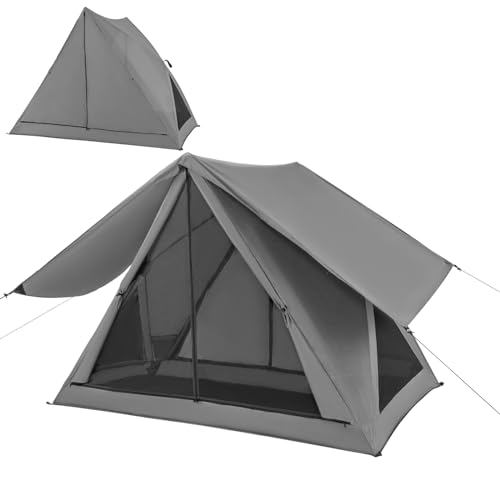 HOMASIS Campingzelt für 2–3 Personen, wasserdichtes Pop up Zelt mit Regendach, 360° einseitig durchsichtiges Wurfzelt mit Netzfenstern, Familienzelt mit Tragetasche für Camping Trekking Hiking, Grau