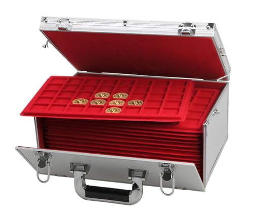 SAFE Mallette géante pour 600 médailles de 34 mm avec 15 plateaux - Mallette en aluminium avec serrure et poignée - Pour Monnaie de Paris & Arthus-Bertrand...