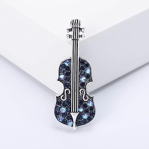 Image of Vintage Violin Rhinestone Brooch Pin for Women Girls Colorful Crystal Musician Instrument Cello Fiddle Pins Clip Lapel Sweater Dress Suit Coat Badges Backpacks Brooches Pins Dainty Jewelry Gifts Clothes Accessories