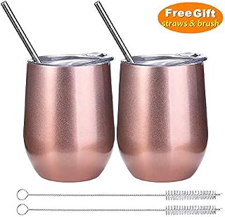 2 Pack 12 oz Wine Tumbler with Lids, Double Wall Vacuum Insulated Stainless