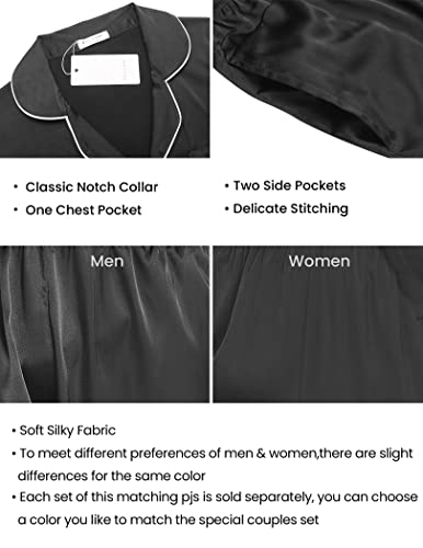 Ekouaer Couples Matching Pajamas Silk Long Sleeve Sleepwear Satin Soft Button Down Loungewear Pjs Set, S-XXL4