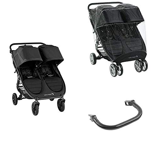 Baby Jogger City Mini GT2 Geschwisterwagen Zwillingswagen | Bundle mit Wetterschutz & 2x Sicherheitsbügeln | Jet (schwarz)