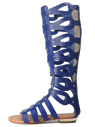 Image of Hanfike Knee High Sandals for Women Gladiator Cut Out Summer Roman Boots