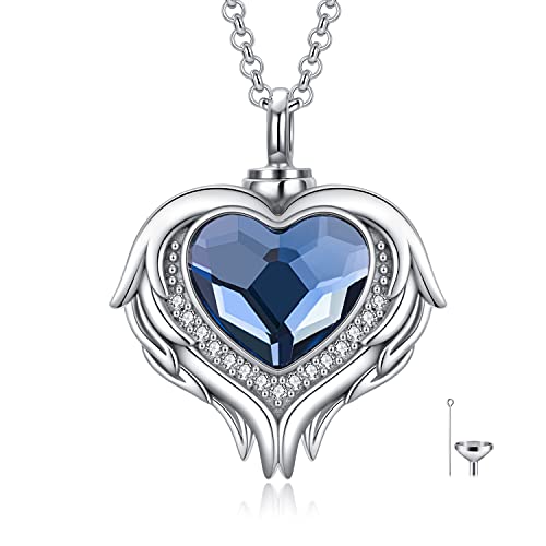 AOBOCO 925 Sterling Silver Angel Wing Heart Cremation Urn Necklace Holds Loved Ones Ashes, Memorial Keepsake Cremation Jewelry Necklace for Women