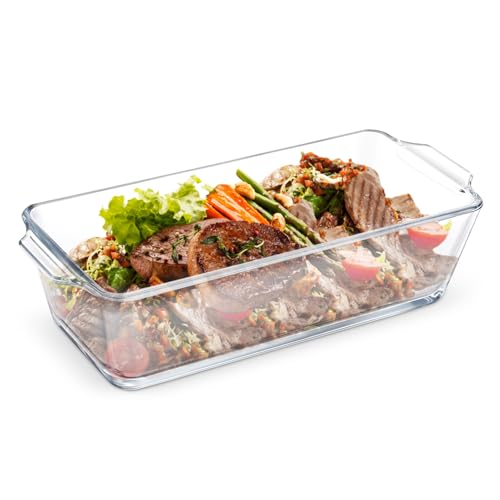Mikikit Recipiente para cocinar al vapor de vidrio plato rectangular para hornear horneado cacerolas gratén bandeja para hornear de vidrio ollas de cocina Transparente