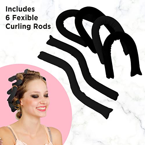 Heatless Hair Curler For Long Medium Hair Curls, 6Pcs No Heat Hair Rollers Hair Curlers To Sleep In, Curly Wavy Hair Twist Pillow Flexi Rods Flexible Curling Rods Headband Wrap Styling Rollers, Black #TOP5