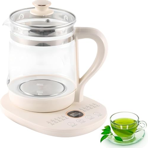 Tetera eléctrica de Vidrio Multifuncional Tetera automática de1.8L 800 W Vidrio de borosilicato Acero Inoxidable 304 Control táctil para Uso domé
