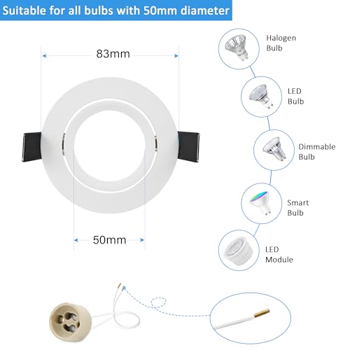 GeyouLux 10 x GU10 Adjustable Recessed Spotlights Aluminium White, Spotlights Mounting Frame with GU10 Socket - Image 4