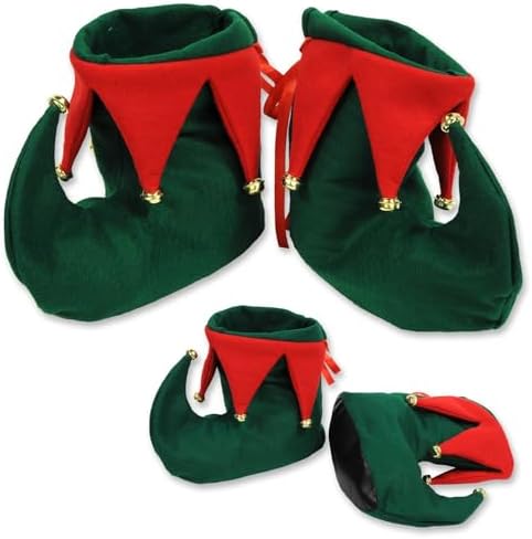 Elf Shoes with Bells Adult Brown Red Costume Accessory main image 1
