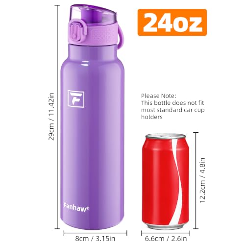 Image of Fanhaw 24 oz Insulated Water Bottle with Soft Silicone Spout Lid, Leakproof Stainless Steel Vacuum Bottle for School, Sports& Daily Use, Kids, Teens& Adults, Back to School Essentials (Lilac)