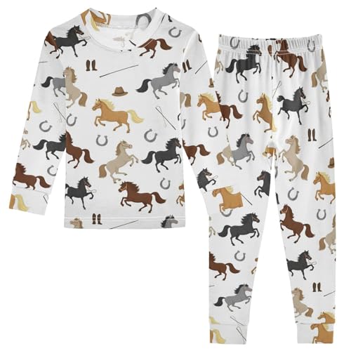 Pajama Sets Long Sleeve Horse Riding Pattern Soft Comfy Sleepwear 2 Piece PJS 3-8T