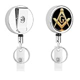 Gold Freemason Freemasonry Masonic Retractable Badge Holders Badge Reel, ID Name Badge Holders with Clip Name Tag Holders for Teacher Medical