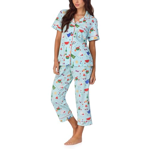 Image of Bed Head PJs Womens Matching Pajamas - Soft Organic Cotton Button Down PJ Shirt & Cropped Pants Set - Loungewear & Sleepwear
