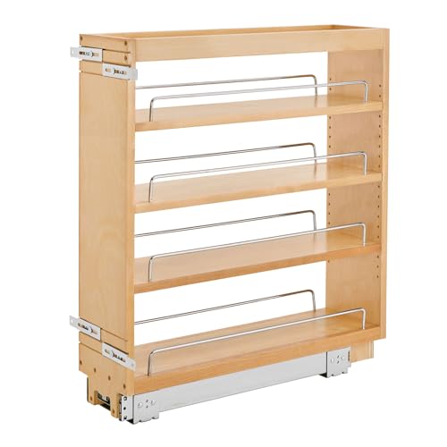 Rev-A-Shelf 6.5 in Pullout Kitchen Cabinet Storage Organizer Slide Out Pantry Spice Rack with Adjustable Shelves, Natural Maple, 448-BC-6C - Home Organizing System for Pots, Pans, and Utensils
