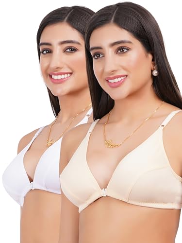 Image of Front Open Non Padded Bra - Made of Pure Cotton Full Coverage Non Wired Seamless Pushup Soft Cup for T-Shirt Saree Dress Sports Garment for Daily Use Everyday