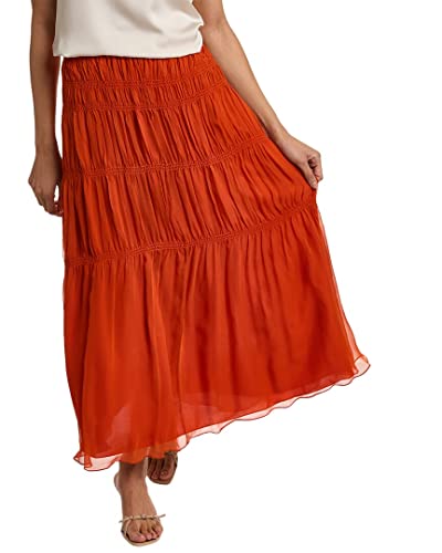Theory Womens Tiered Silk Maxi Skirt, S, Red #TOP9