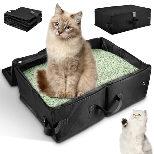 Miawtro Cat Litter Box Foldable, Travel Litter Box with Lid Suitable for Small and Medium Cats,Leak-Proof Cat Litter Tray with Hood Suitable, With Zipper And Handle for Suitable for Travel