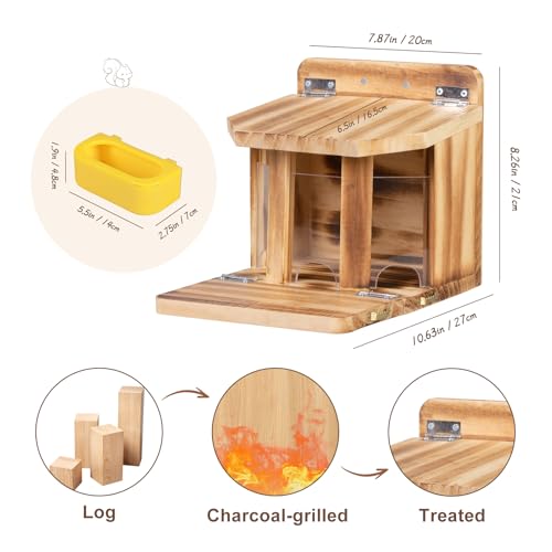 MIXXIDEA Wooden Squirrel Feeder with Water Bowl, Large Capacity Squirrels Feeders for Outside, Sturdy Construction, No Assembly Lovely Chipmunk Feeder for Corn, Peanut, Nuts, Chestnuts (Brown-1pk)