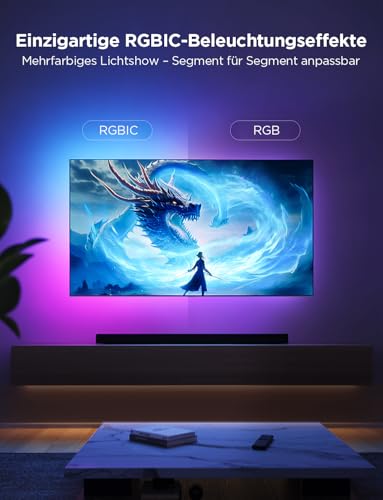 Govee LED TV Hintergrundbeleuchtung 2,4 M, RGBIC LED Strip für 40-50 Zoll Fernseher, Intelligente Streifen mit Bluetooth & WLAN Steuerung, Funktioniert mit Alexa & Google Assistant, Musiksync 2