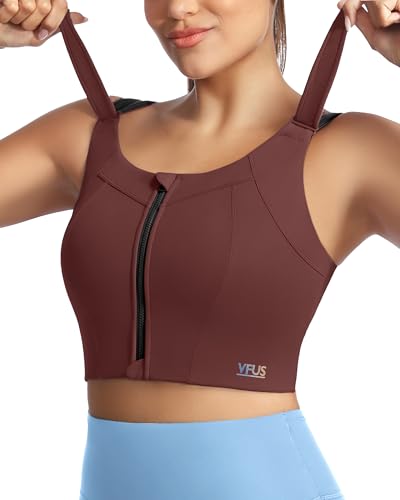 Image of High Impact Sports Bra Zipper Front Adjustable Large Bust No Bounce Wireless Workout for Women Fitness Running