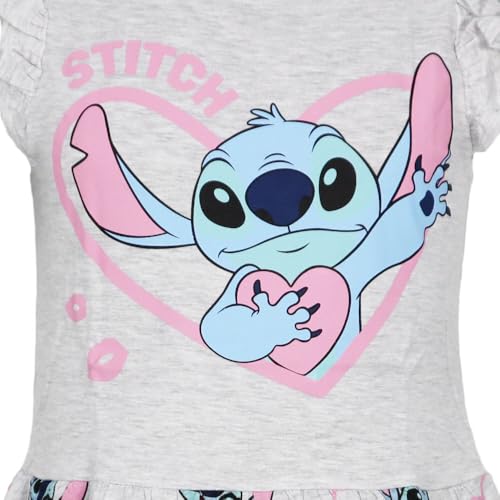 Disney Lilo & Stitch Mädchen Sommerkleid – Kinder Kleid mit Rüschenärmeln & Allover-Print – Größen 92–128 – Baumwolle – Grau oder Pink, Farbe: Grau, Bekleidungsgröße: 92