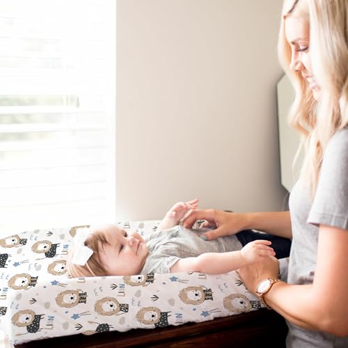 Image of BROLEX Changing Pad Covers for Baby: Boy Girls Ultra Stretchy Soft 2 Pack Dinosaur Lion