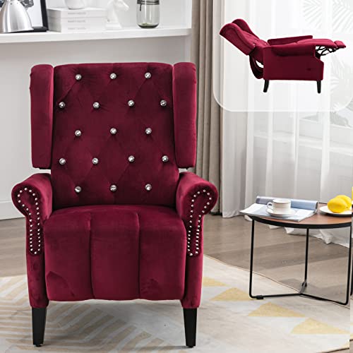 Calabash Push Back Recliner Chair, Upholstered Wingback Chair Tufted Armchair Mid Century Modern Small Recliners For Small Spaces, Living Room, Bedroom,Home Theater(Red) #TOP2