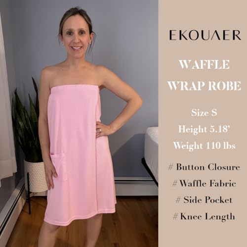 Image of Ekouaer Waffle Robes For Women Bath Wraps Lightweight Knee Length Soft Shower Robe with Pocket S-L