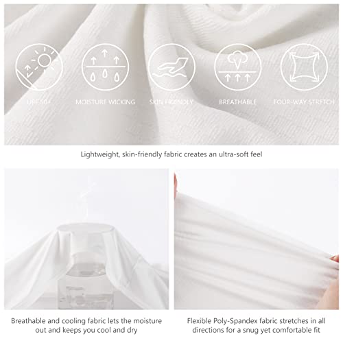 Lightbare Women's Upf 50+ Full Zip Hoodie Jacket Long Sleeve Hooded Sun Shirt With Pockets White #TOP4