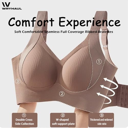 Floralshe Brasier, Floralshe Bra, Women's Solid Color Four Rows Adjustable Wireless Bra Full Coverage Ribbed Bralettes4