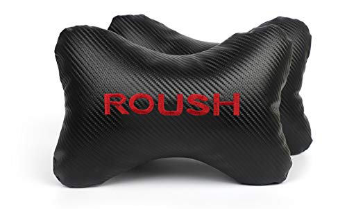 Gooogo 2Pcs Leather Carbon Fiber Leather Sport Car Seat Roush Neck Rest Pillow Foam Headrest Travel Cushion Travel Sleeping Cushion for Mustang F150