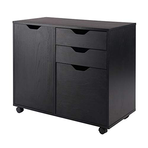 Image of Winsome Halifax Mobile Storage Cabinet with 1 Large Door & 3 Drawers, Black