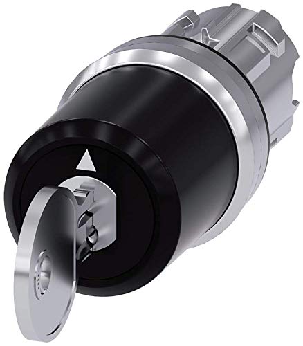 Siemens 3SU10505PN510AA0 Key-Operated Switch Bks, I-O-II, Plastic & Metal, IP66, IP67, IP69K Protection Rating, Shiny Metal, 22mm, Silver