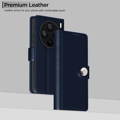 Image of Pikkme Flip Cover Leather Finish | Inside TPU with Card Pockets | Wallet Stand and Shock Proof | Complete Protection Button Flip Case for Vivo X200 5G(Blue)