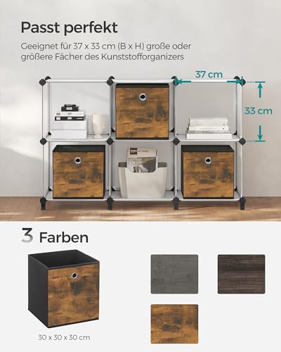 SONGMICS Aufbewahrungsbox, 6er Set, Ordnungsboxen, Oxford-Gewebe, Faltbox, 30 x 30 x 30 cm, Stoffbox, für Würfelregal, Organizer für Kleidung, vintagebraun-schwarz RFB102B01